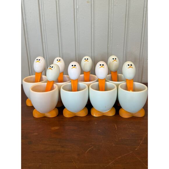 Joie Egghead Egg Cups With Spoons Set Of Eight 2000s Kitchen Tableware - Picture 2 of 3